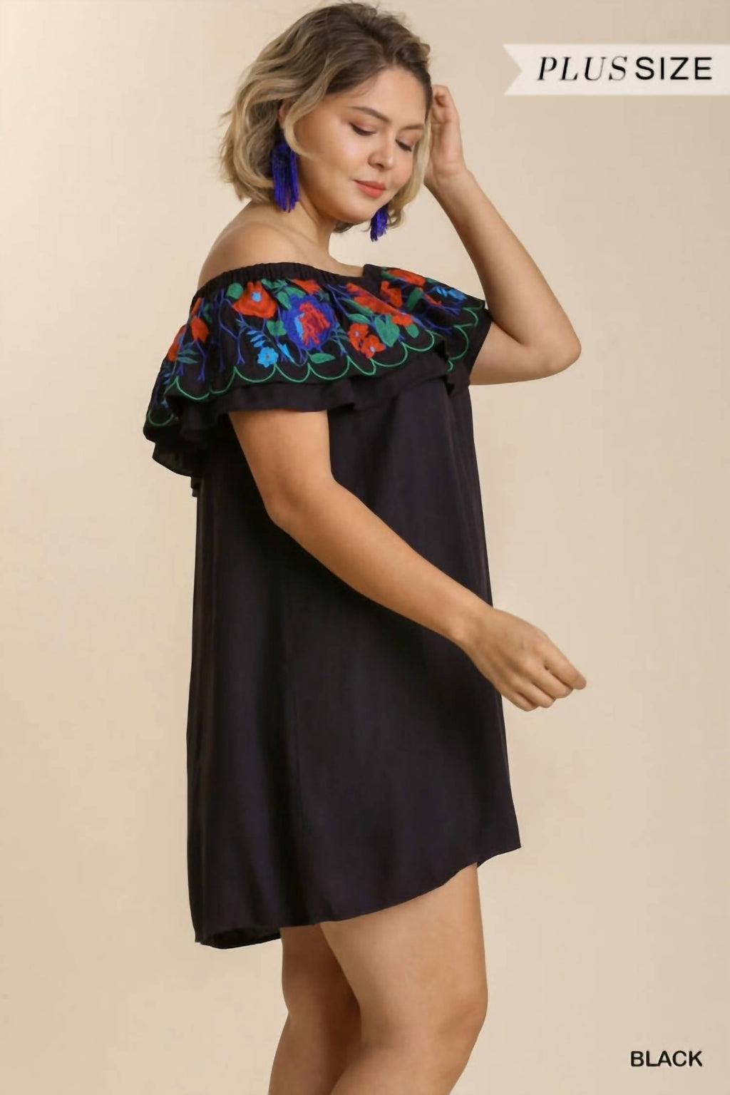 Floral Embroidered Ruffled Dress In Black