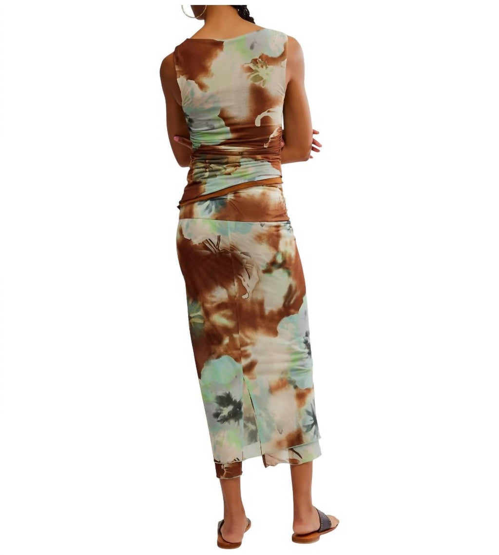 Sunset Mesh Maxi Skirt In Moss-Combo Boardwalk