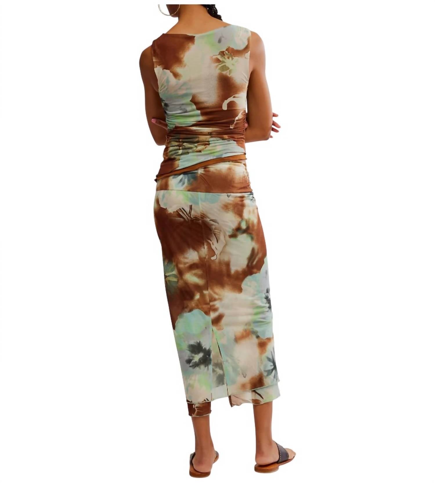 Sunset Mesh Maxi Skirt In Moss-Combo Boardwalk