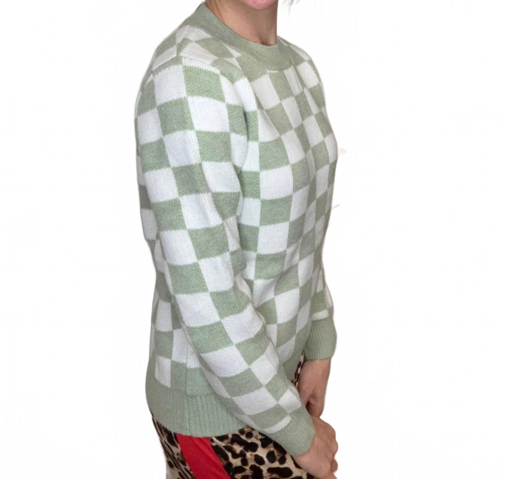 Chelsey Checkered Sweater In Green
