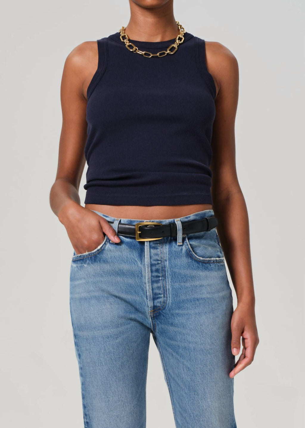 Isabel Rib Tank Top In Navy