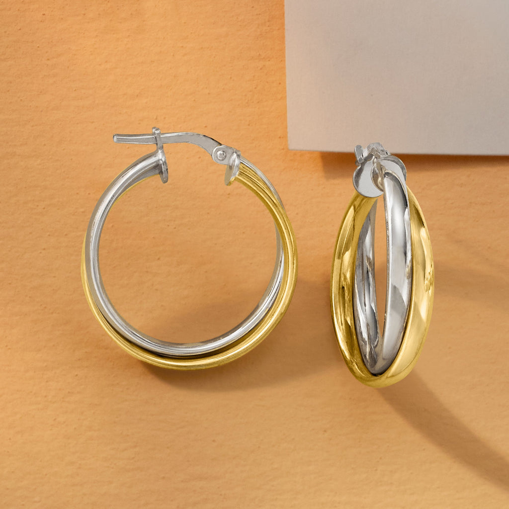 Ross-Simons Italian Sterling Silver and 18kt Gold Over Sterling Double-Hoop Earrings