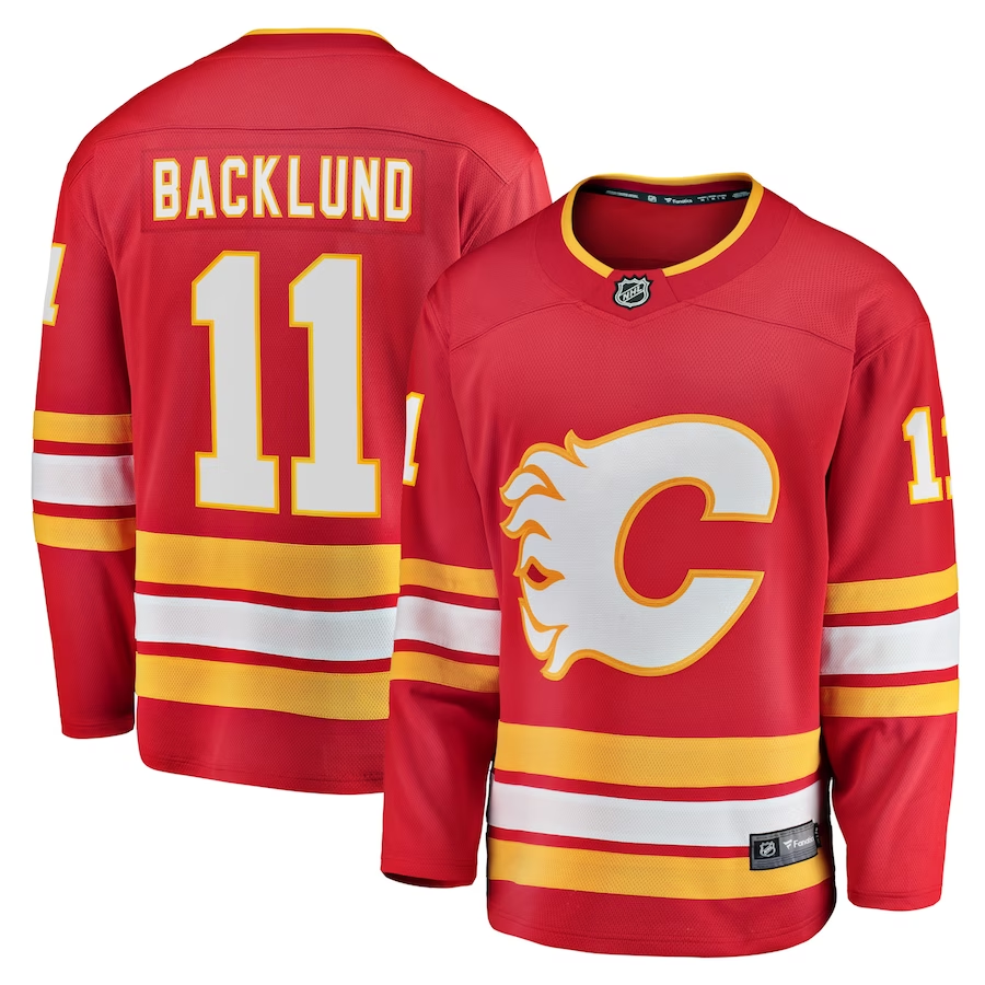 Men's Calgary Flames Mikael Backlund #11 Red Home Breakaway Player jersey