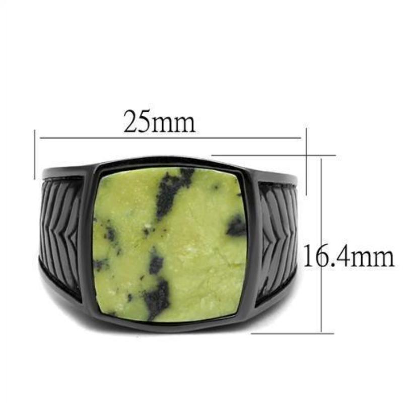 IP Light Black Stainless Steel Ring with Semi-Precious Topaz Jade in Topaz
