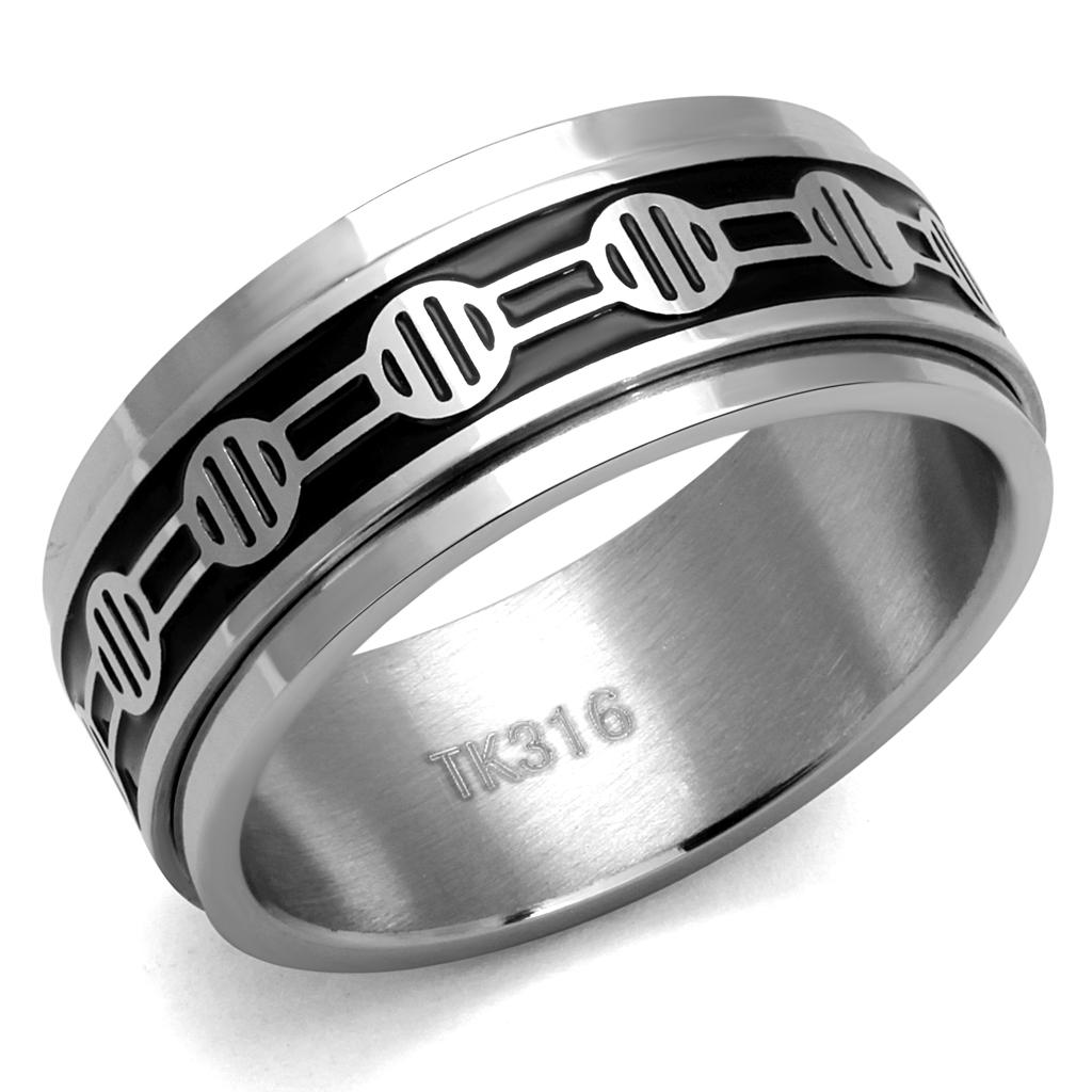 High polished (no plating) Stainless Steel Ring with Epoxy in Jet