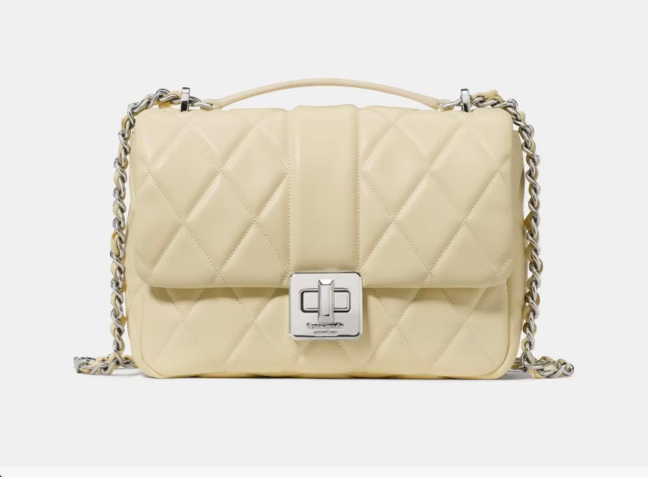 NWT Kate Spade Carey Quilted Leather Small Flap Crossbody Bag Lemon Fondant