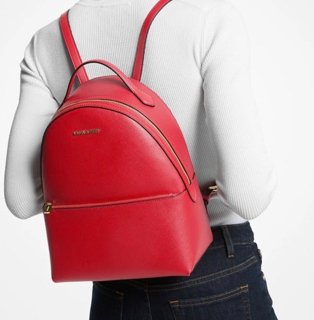 NWT Michael Kors Sheila Medium Front Pocket Backpack In Gold/Red