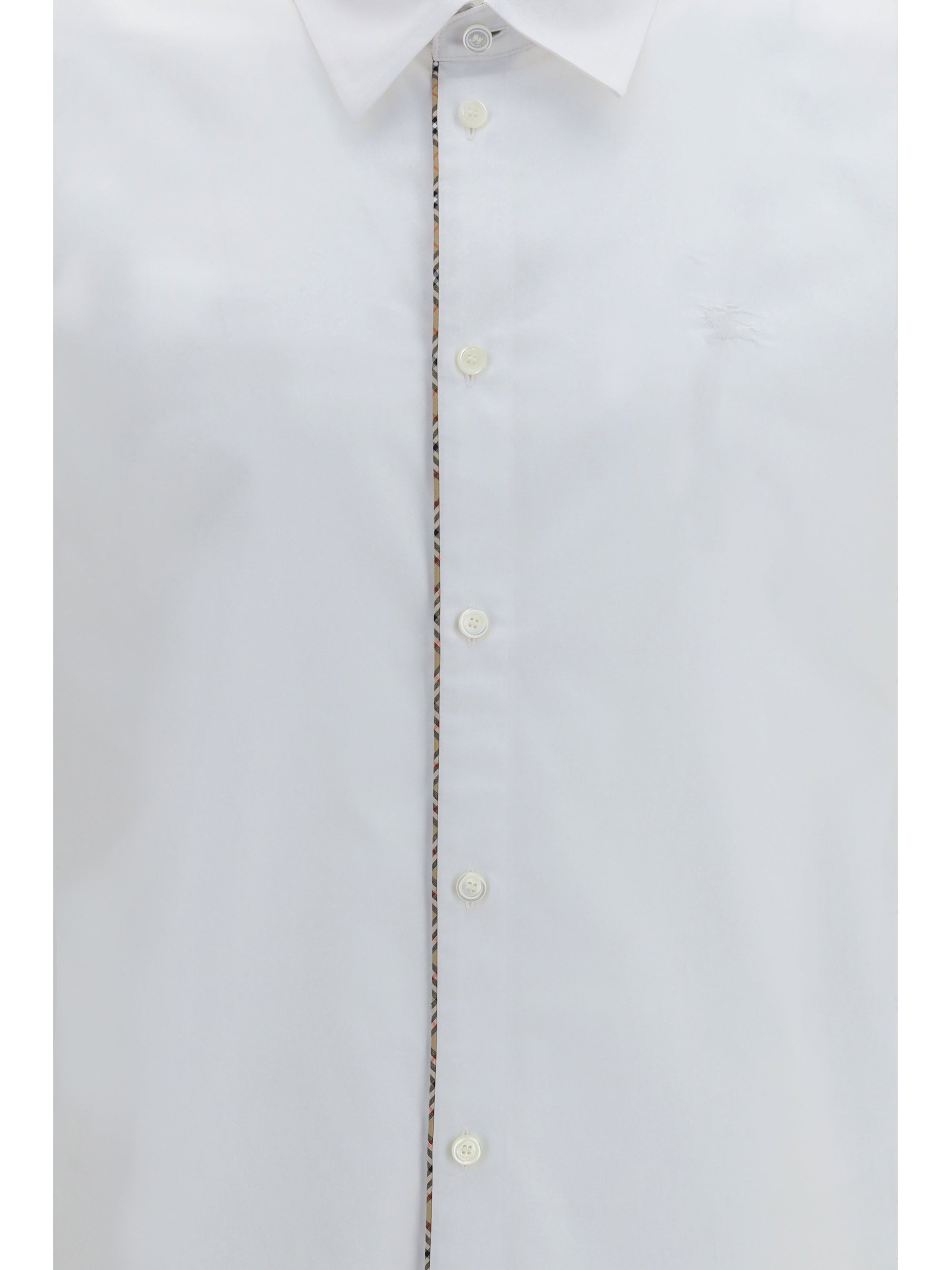 Burberry Men Cotton Shirt With Check Trims