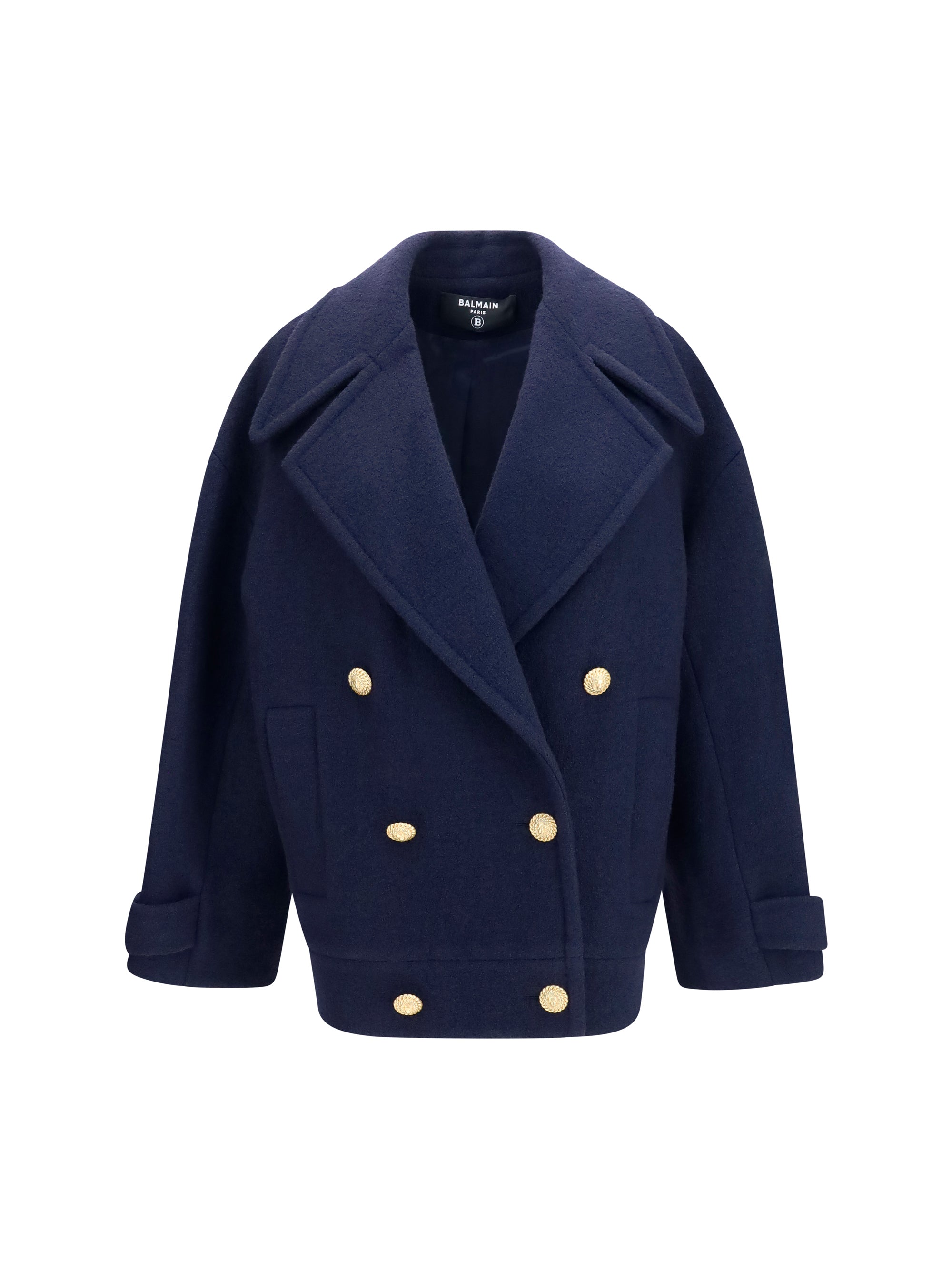 Balmain Women Double-Breasted Wool Coat With Buttons