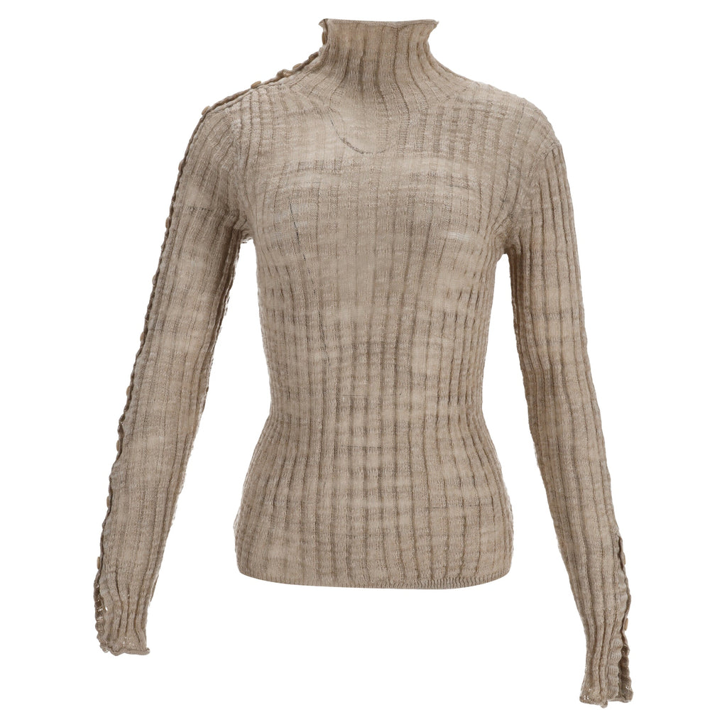 Acne Studios Ribbed-Knit Turtleneck Sweater in Beige Linen