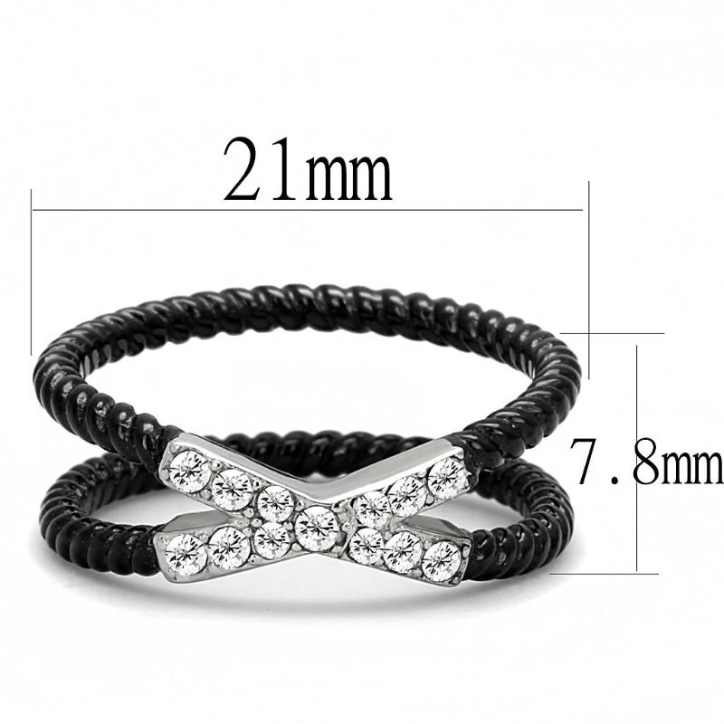 Two-Tone IP Black (Ion Plating) Stainless Steel Ring with Top Grade Crystal in Clear