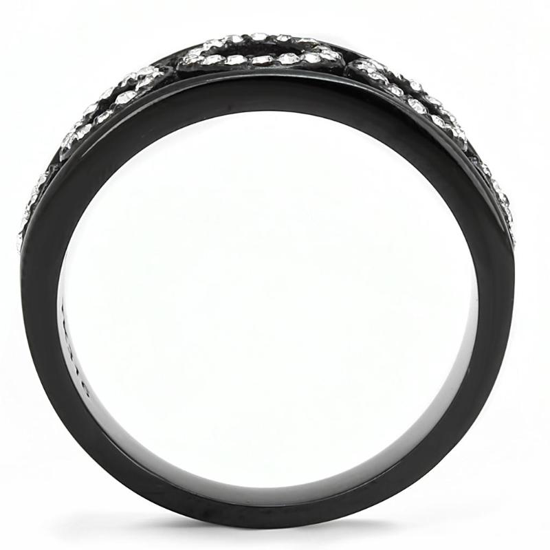 IP Black(Ion Plating) Stainless Steel Ring with Top Grade Crystal in Clear