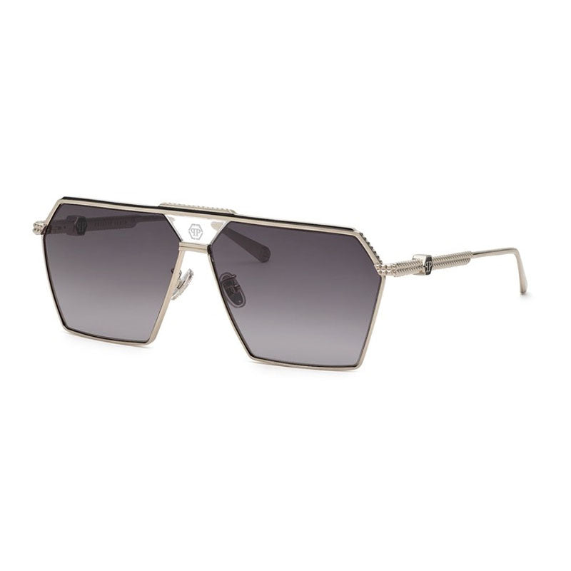 Philipp Plein Sunglasses Geometric Full Rim, Palladium Frame And Grey Gradient Lens Spp076M0579