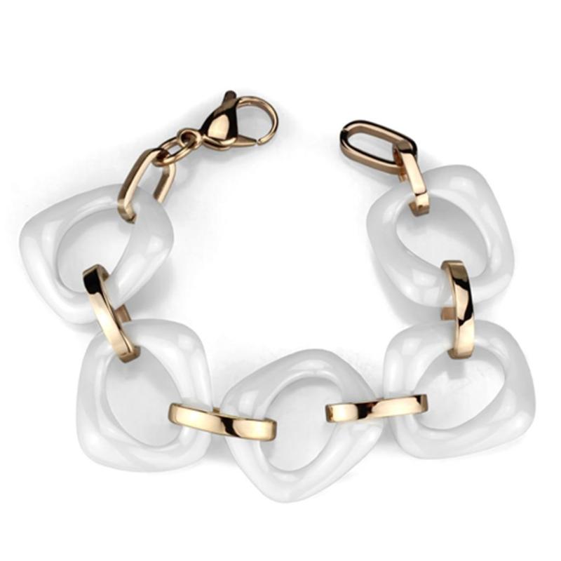 IP Rose Gold(Ion Plating) Stainless Steel Bracelet with Ceramic in White