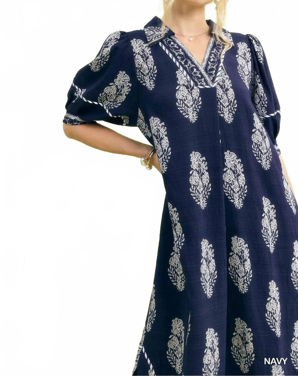 Bloom Border Print Midi Dress In Navy