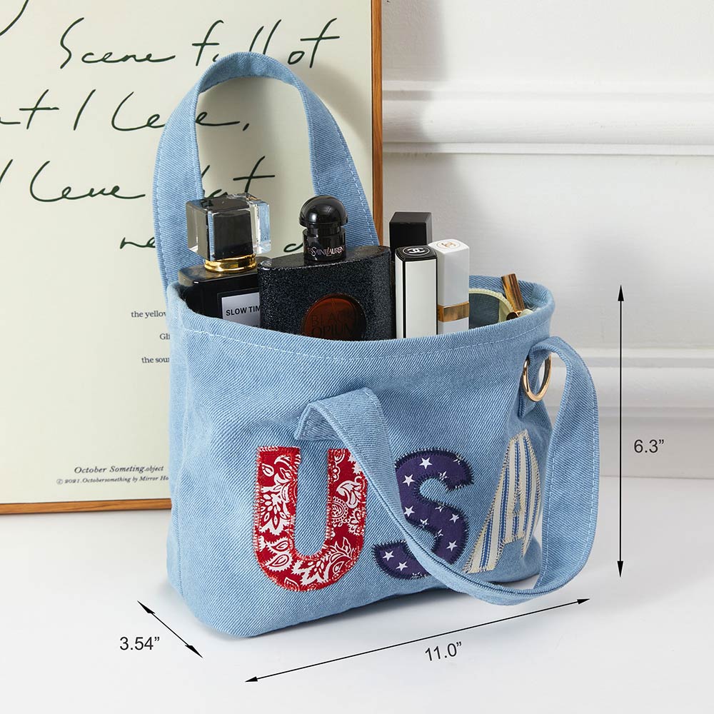 USA Letter Embroidered Small Canvas Tote Bag