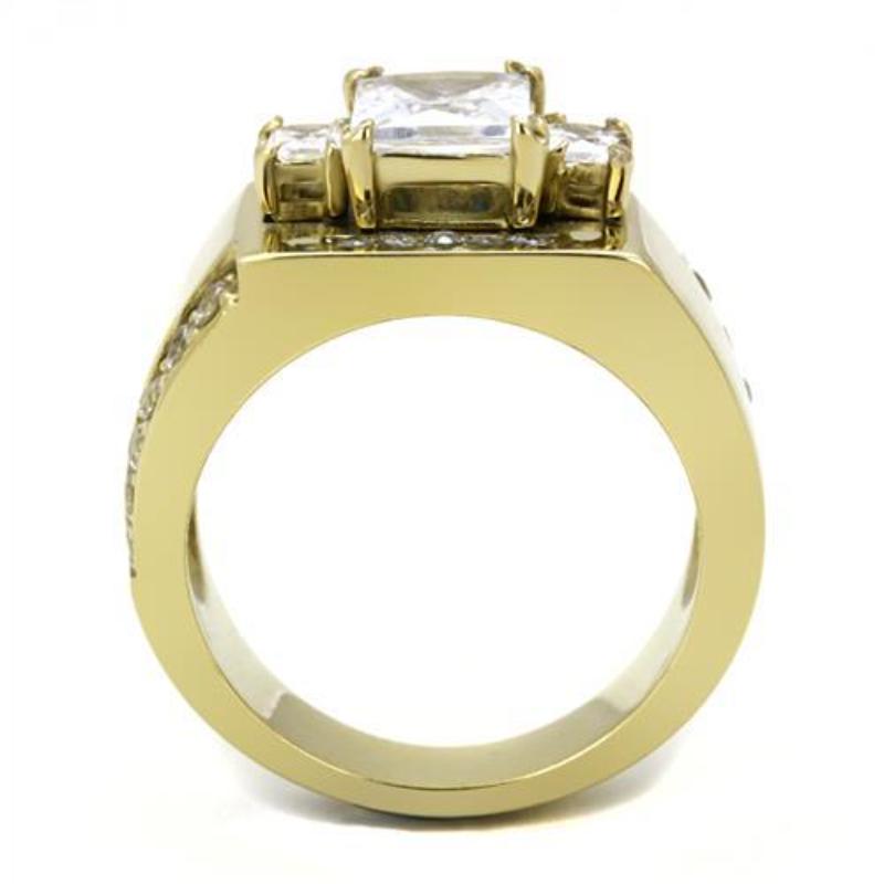 IP Gold(Ion Plating) Stainless Steel Ring with AAA Grade CZ in Clear
