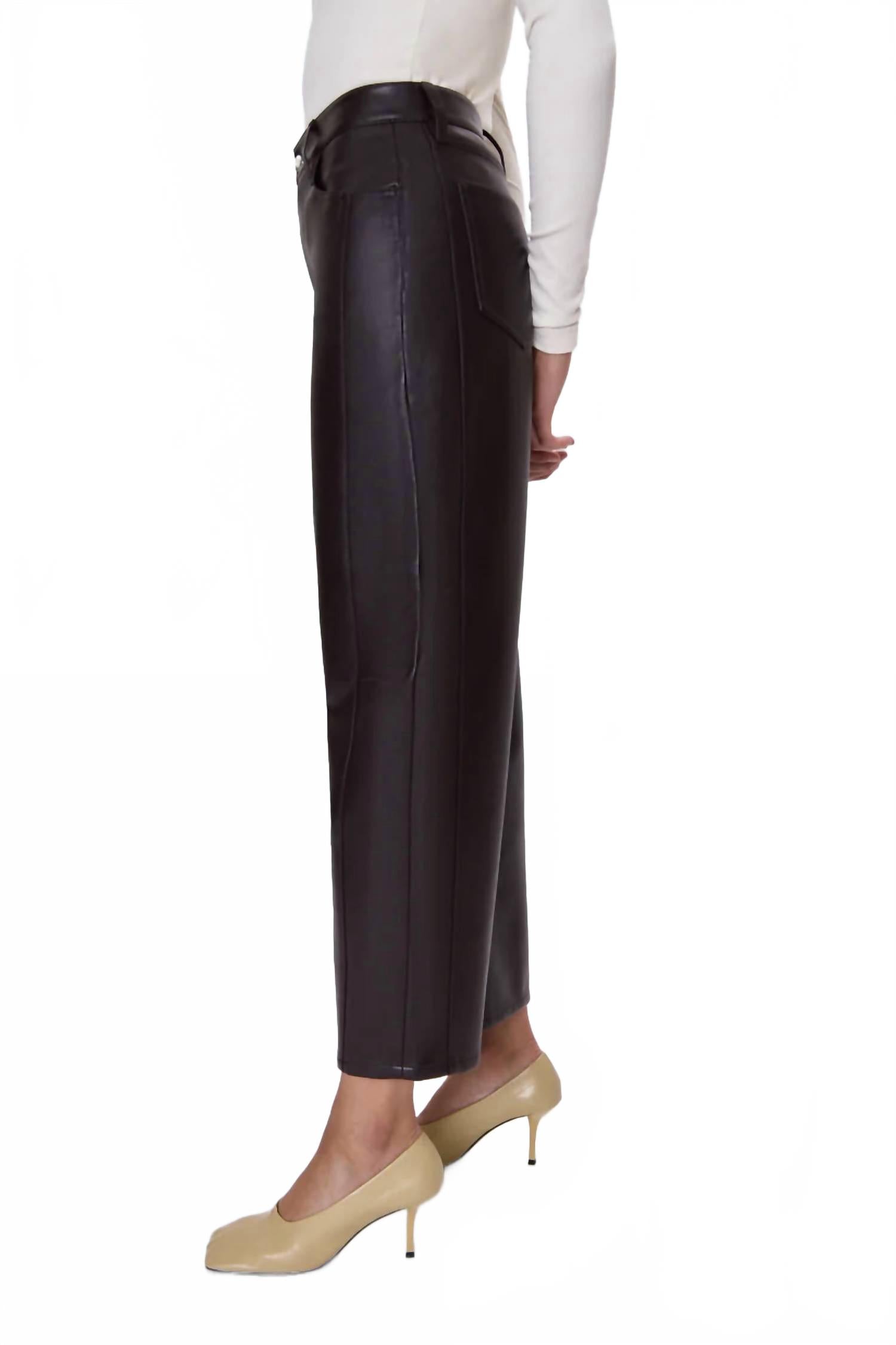 Eli Barrel Faux Leather Pants In French Roast