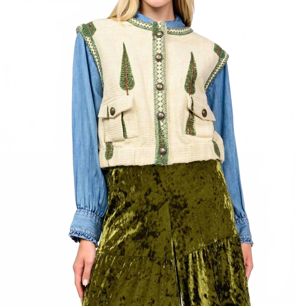 Tree Print Vest In Ivory