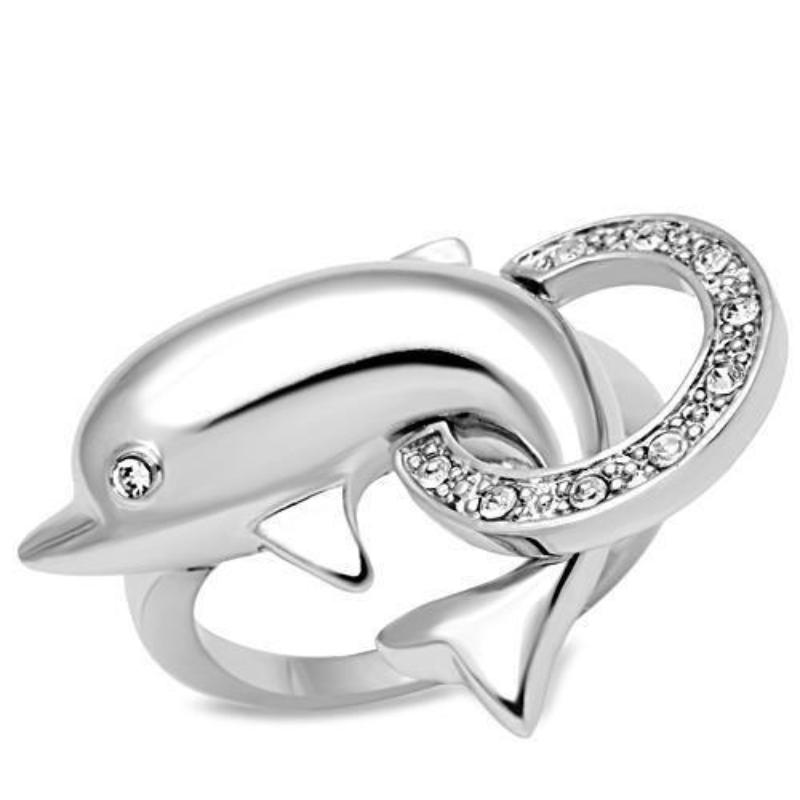 Rhodium Brass Ring with Top Grade Crystal in Clear