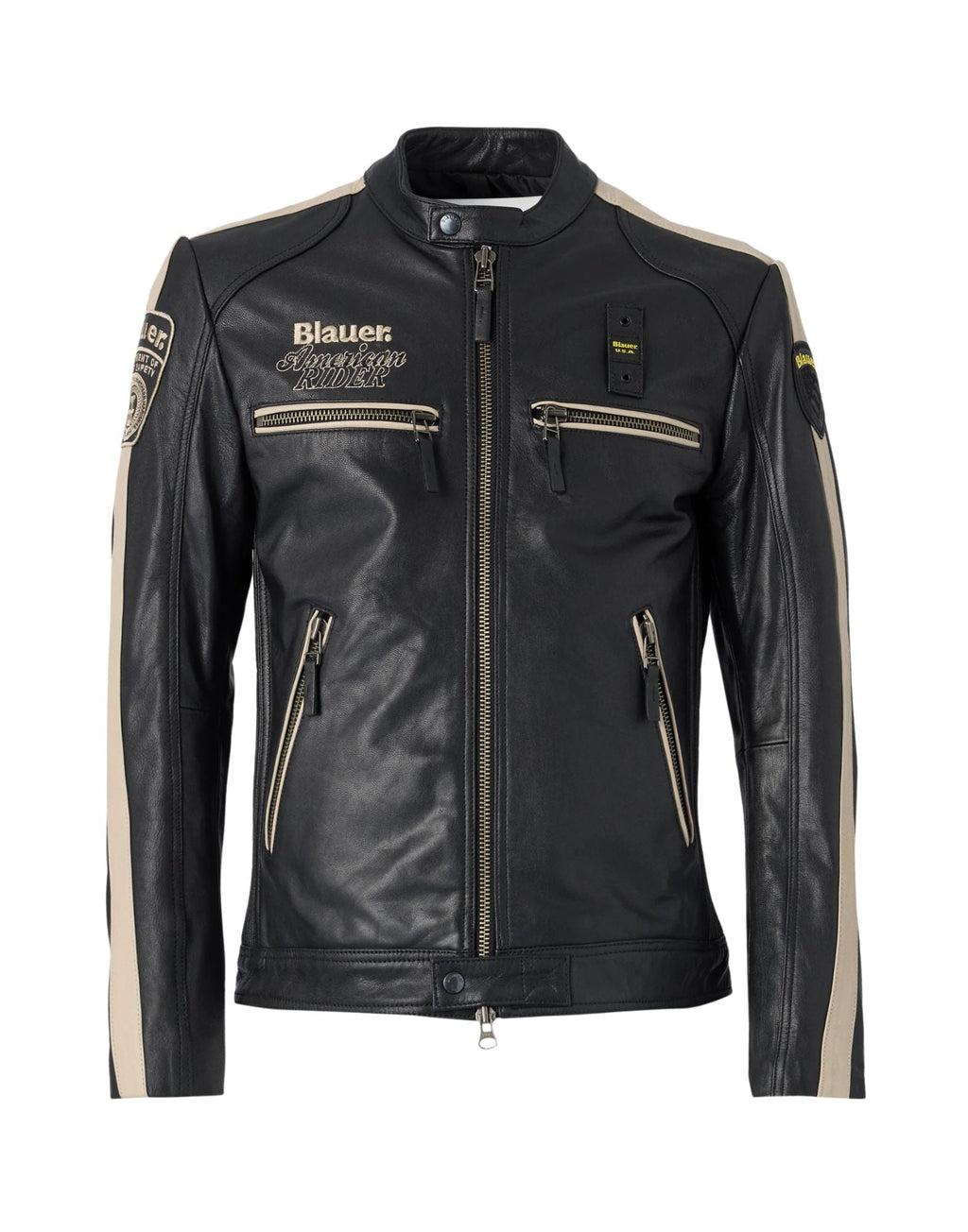 Blauer Garner Leather Jacket Black Slim Fit With Stand Collar For Men 26Sblul02439-007521 999