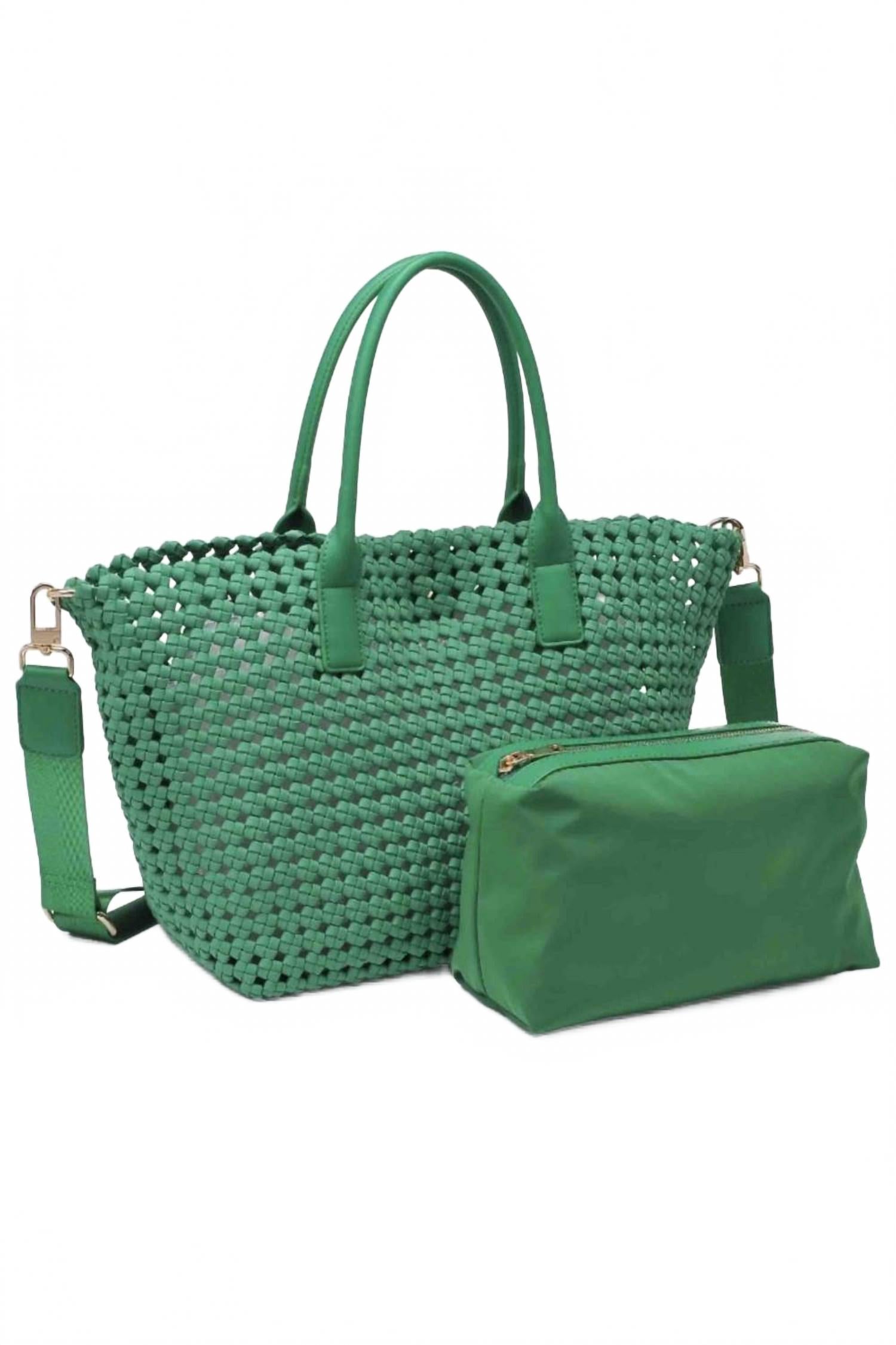 Women's Medium Solstice Woven Tote In Kelly Green