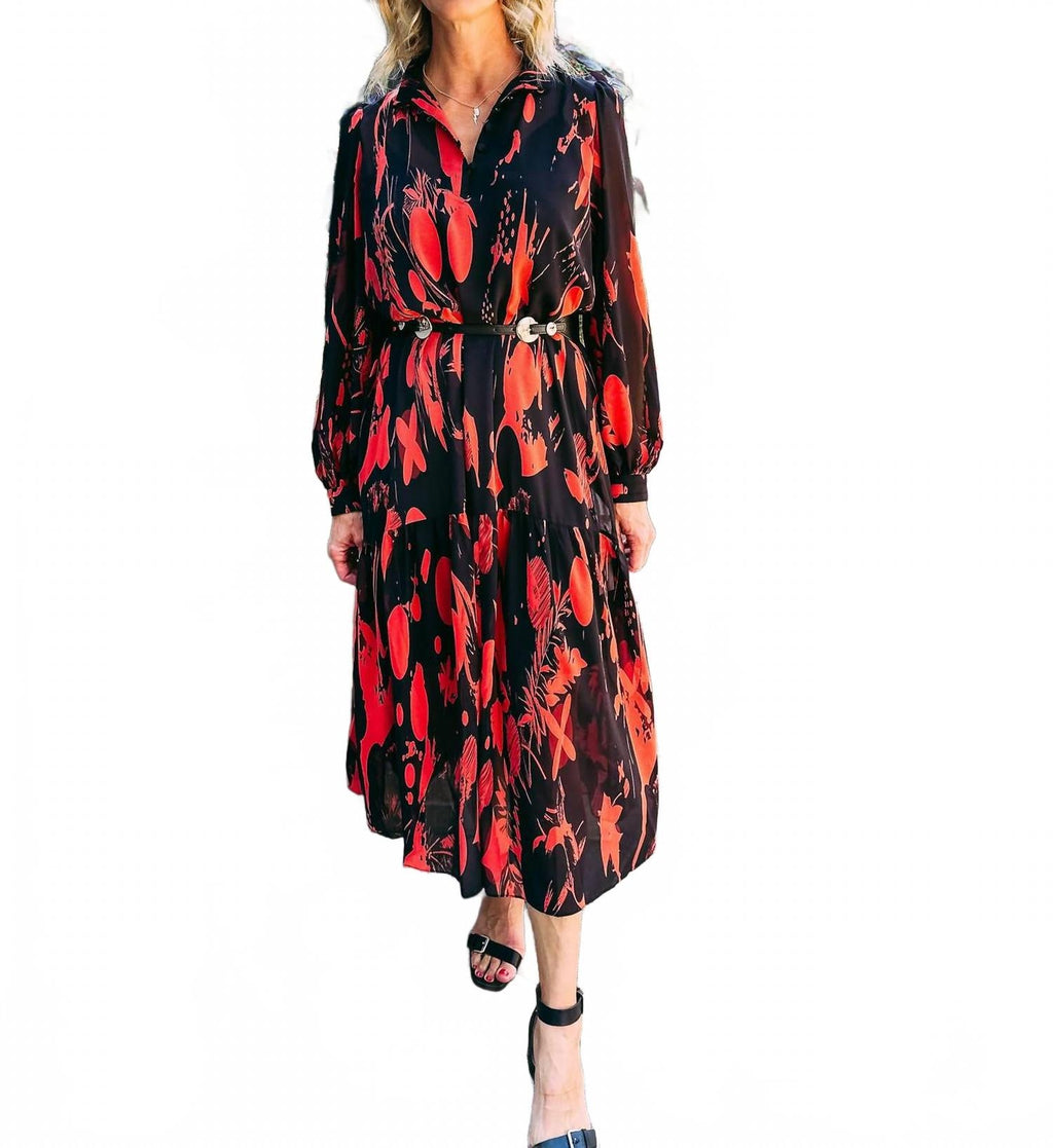 Allyn Long Sleeve Dress In Crimson