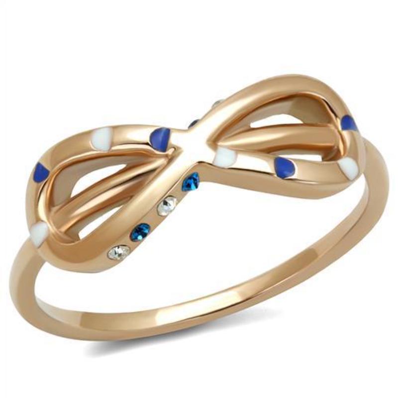 IP Rose Gold(Ion Plating) Stainless Steel Ring with Top Grade Crystal in Sapphire