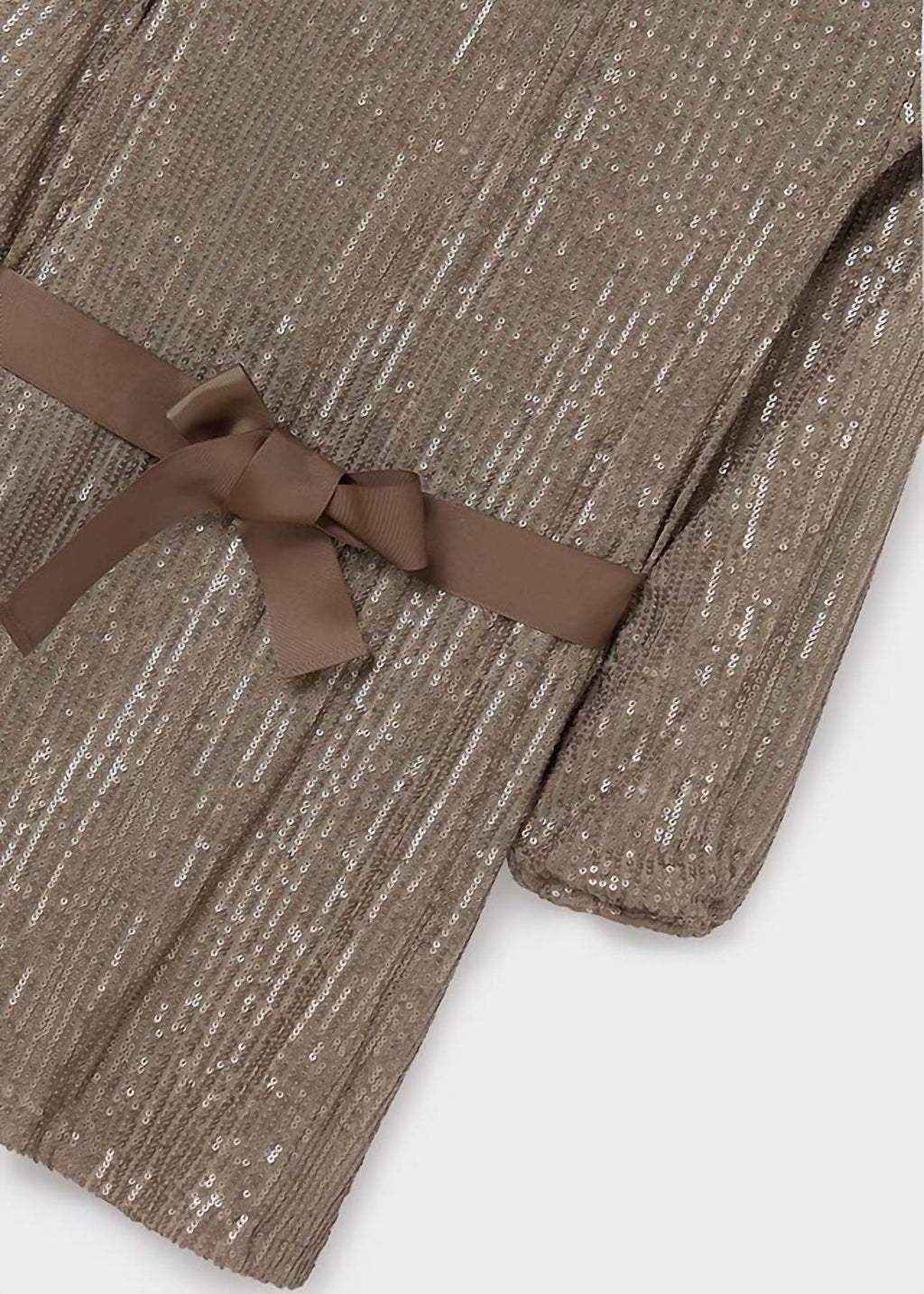 Girls Sequin Dress With Belt In Beige