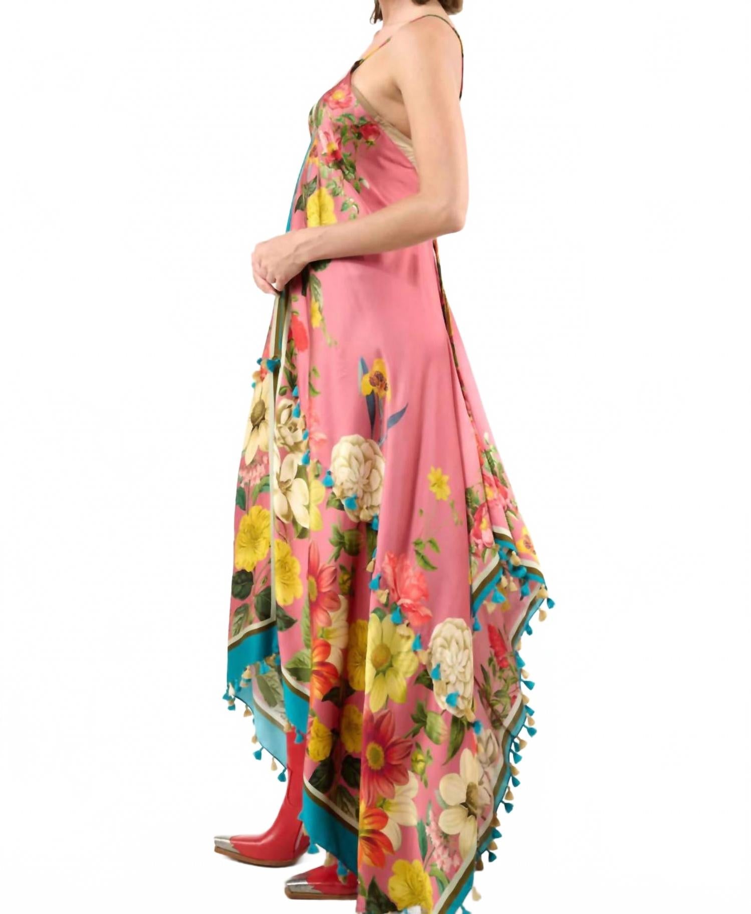 Valentine Tasseled Dress In Dusty Rose Floral
