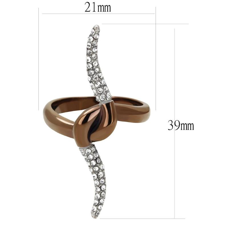 Two Tone IP Light Brown (IP Light coffee) Stainless Steel Ring with Top Grade Crystal in Clear