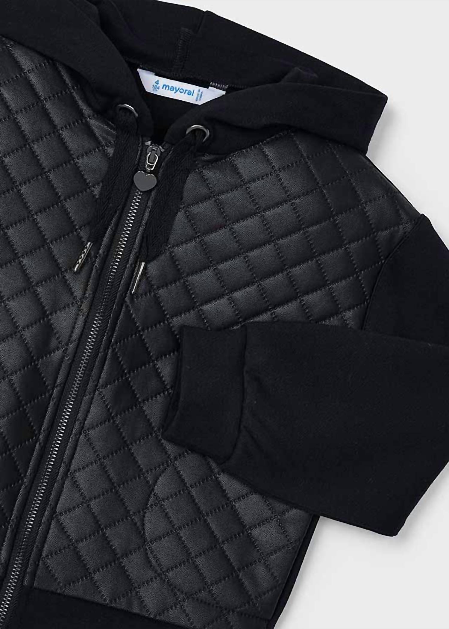Girls Combined Quilted Jacket In Black