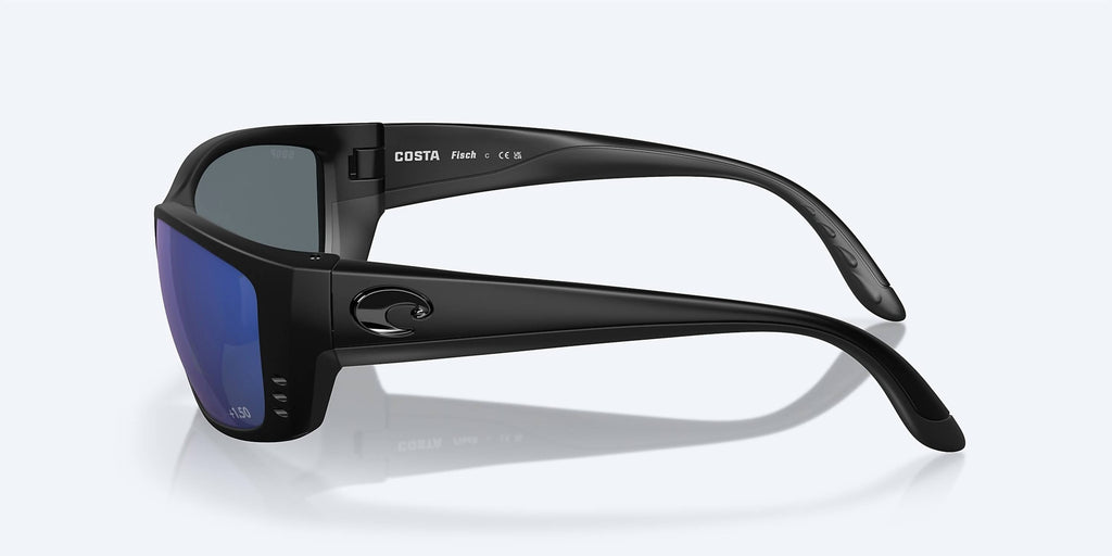 Men's Fisch Reader Rectangular Polarized Sunglasses In Matte Black/blue Mirror