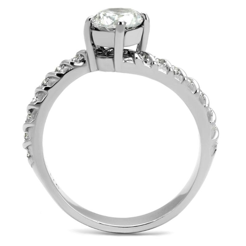 High polished (no plating) Stainless Steel Ring with AAA Grade CZ in Clear