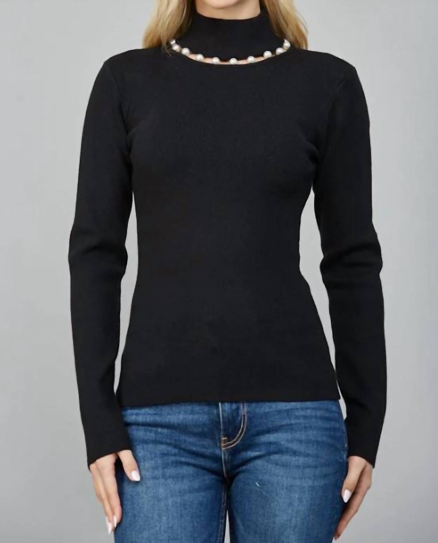 Marta Pearl Turtleneck Top In Black