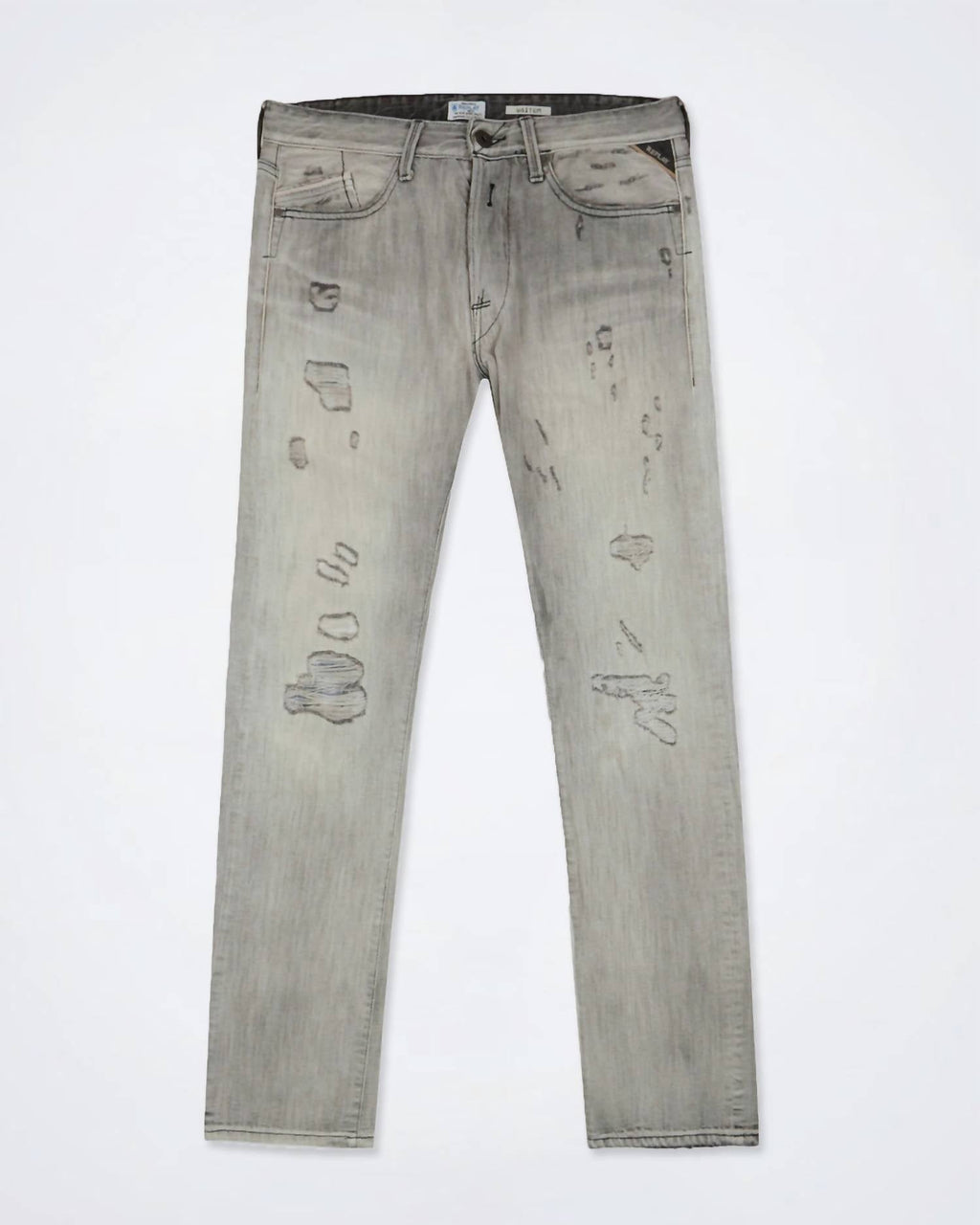 Men's Distressed Denim Straight Leg Jeans In Gray
