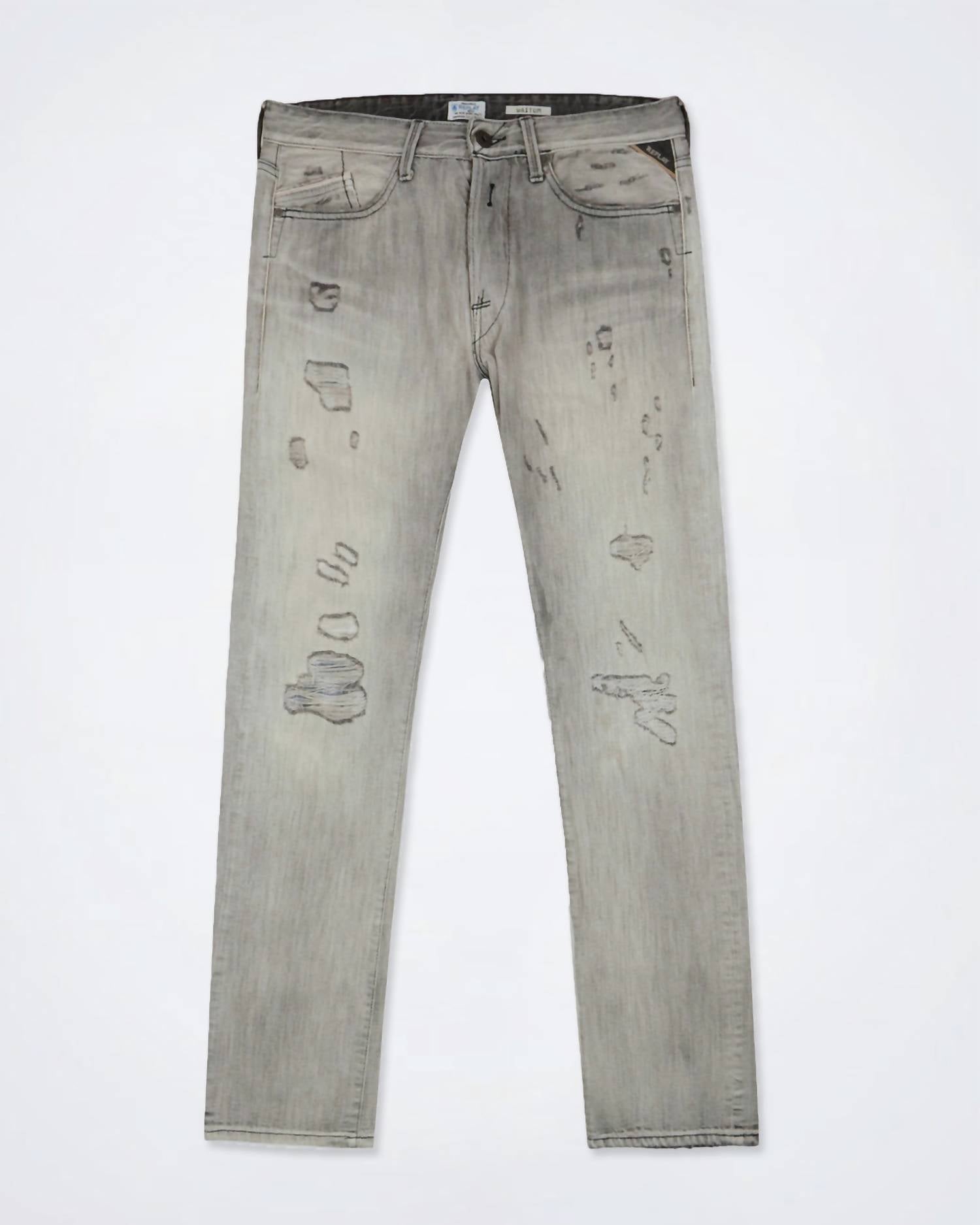 Men's Distressed Denim Straight Leg Jeans In Gray