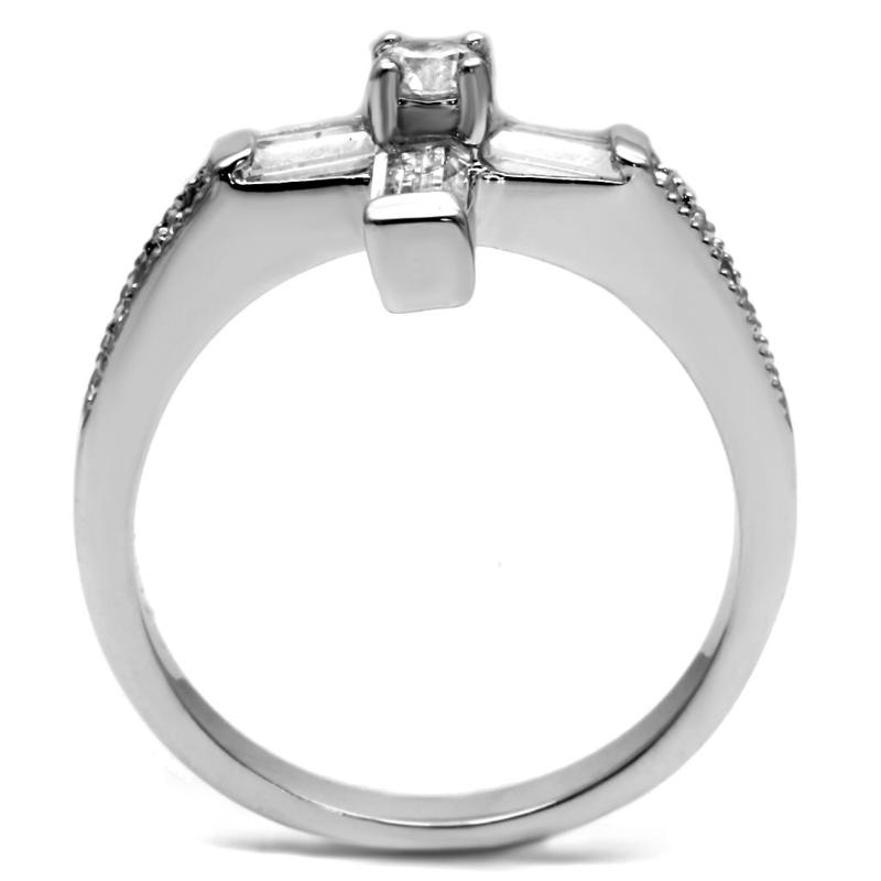 High polished (no plating) Stainless Steel Ring with AAA Grade CZ in Clear