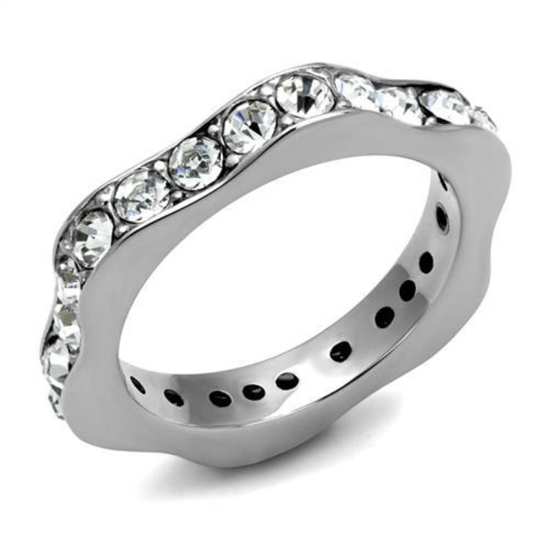 High polished (no plating) Stainless Steel Ring with Top Grade Crystal in Clear