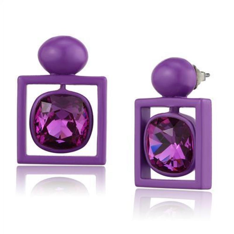 No Plating Stainless Steel Earrings with Top Grade Crystal in Fuchsia