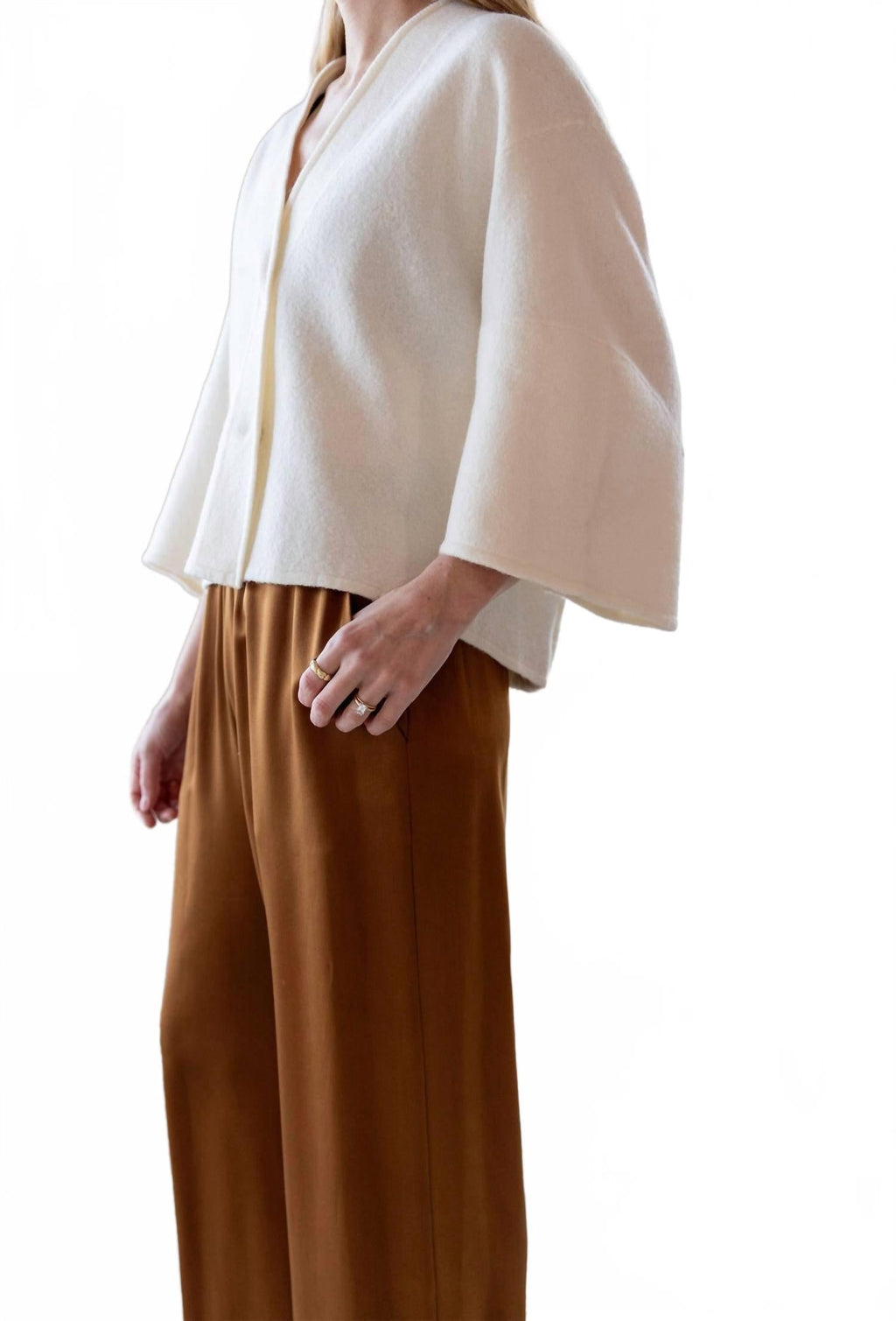 Short Wool Cardigan In Off White
