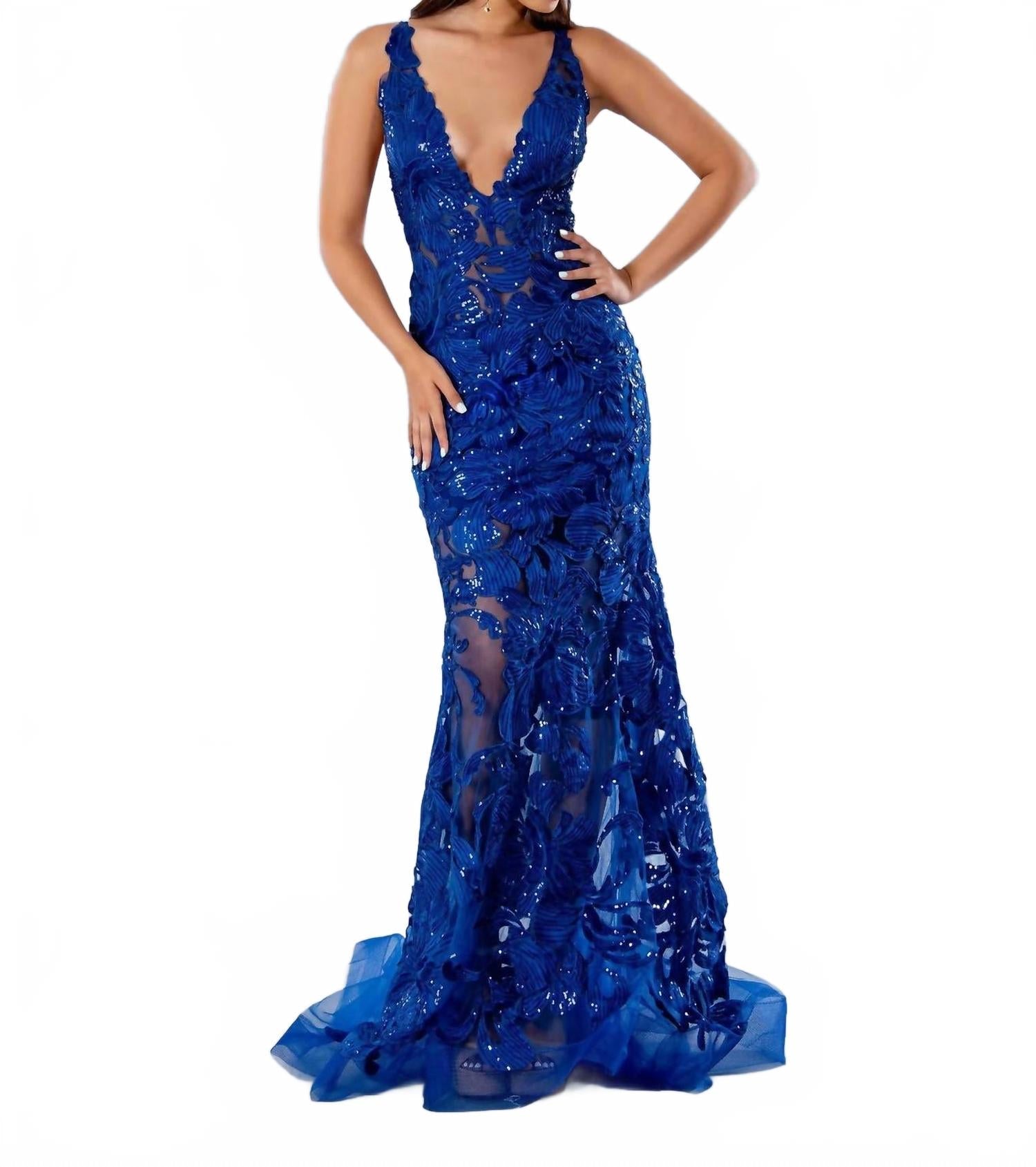Deep V-Neck Prom Dress In Royal