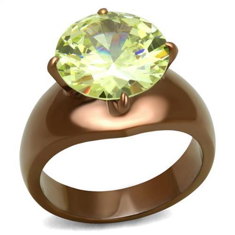 IP Coffee light Stainless Steel Ring with AAA Grade CZ in Apple Green color