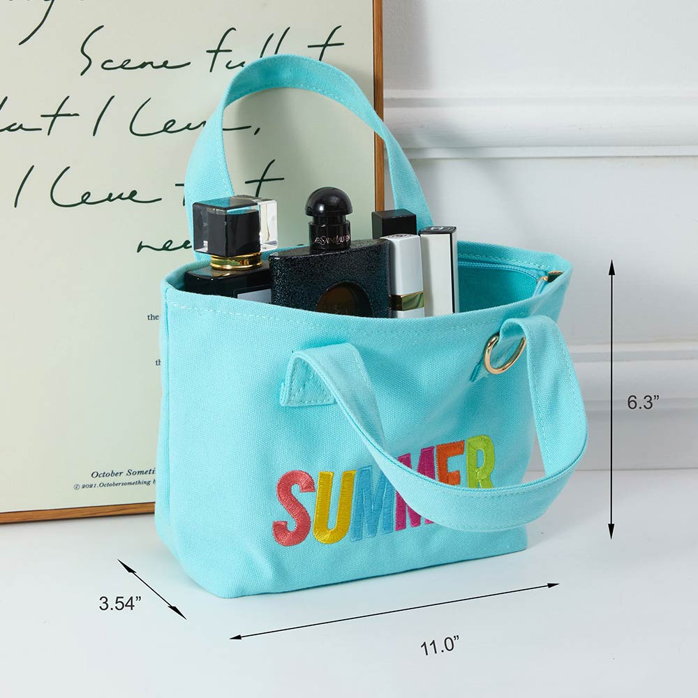 SUMMER Letter Embroidered Small Canvas Tote Bag