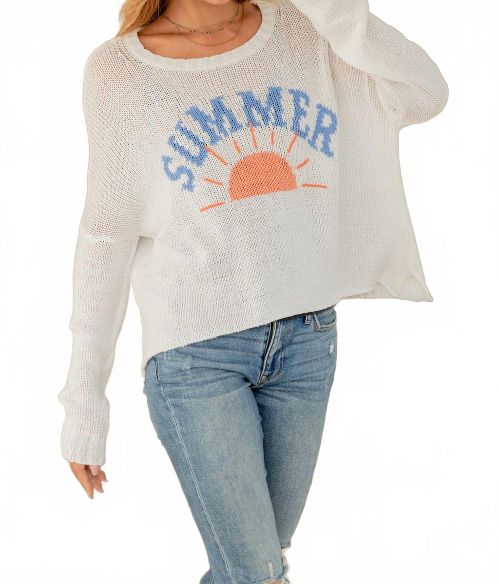 Summer Crew Top In Breaker White/mykonos