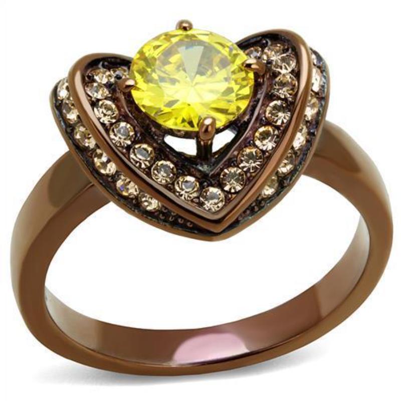 IP Coffee light Stainless Steel Ring with AAA Grade CZ in Topaz