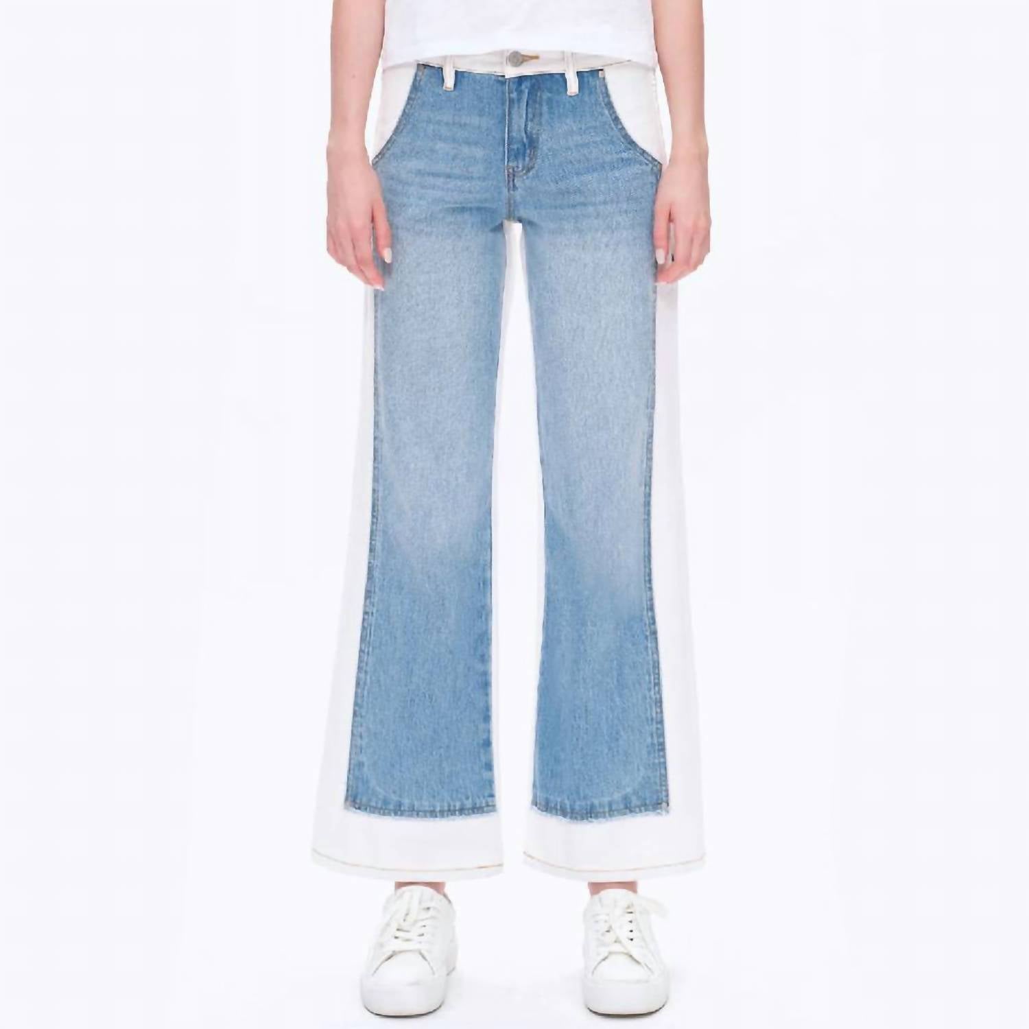 Jeremy Mid Rise Two Tones Wide Leg Jean In Cream