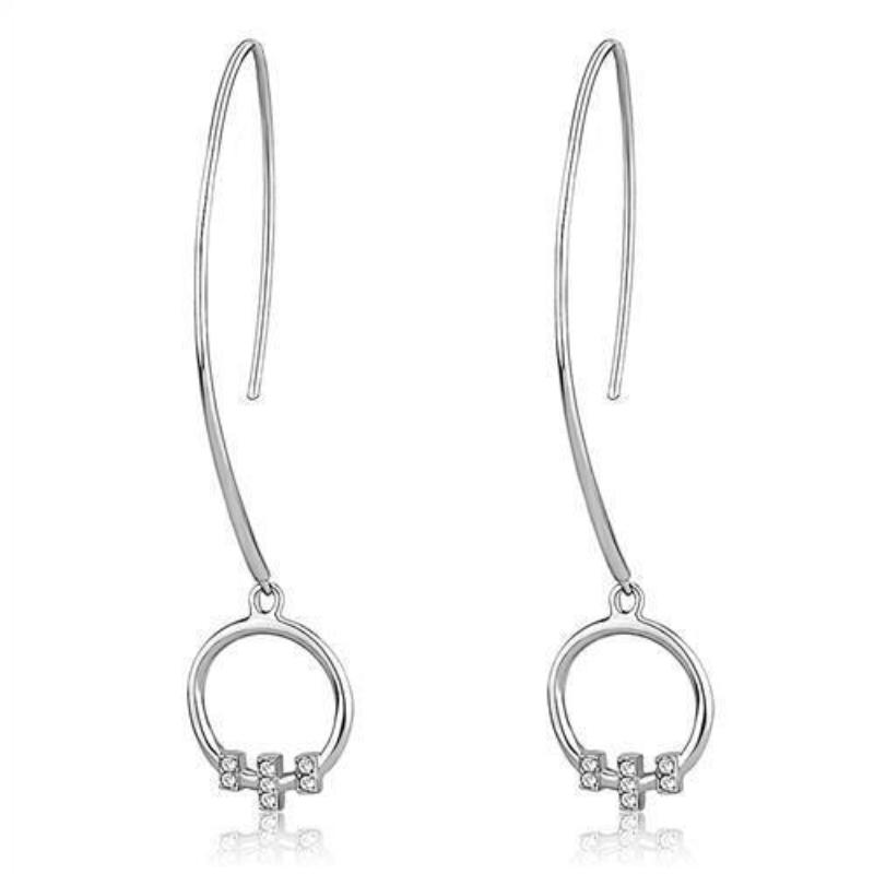 High polished (no plating) Stainless Steel Earrings with Top Grade Crystal in Clear