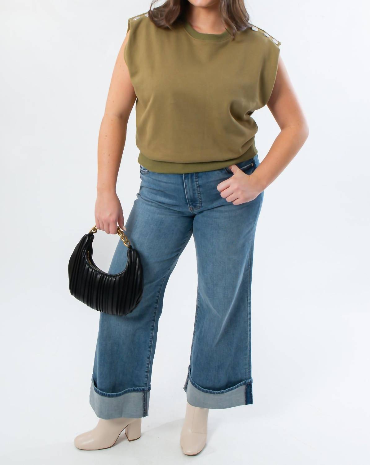 Studded Sleeveless Top In Olive Green