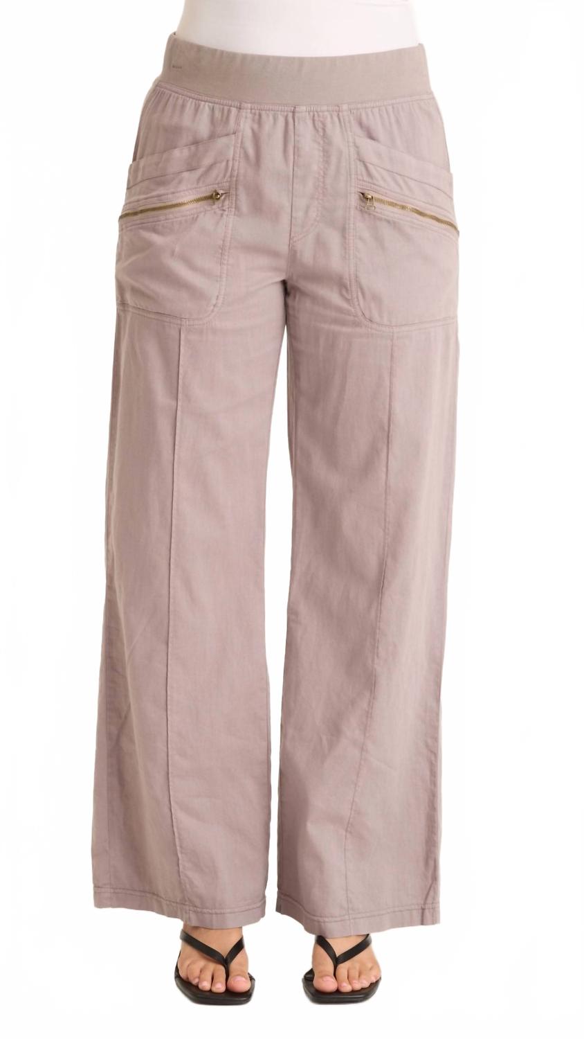 Poppy Seed Torryn Linen Zipper Pockets Pants In Subtle Brown Grey